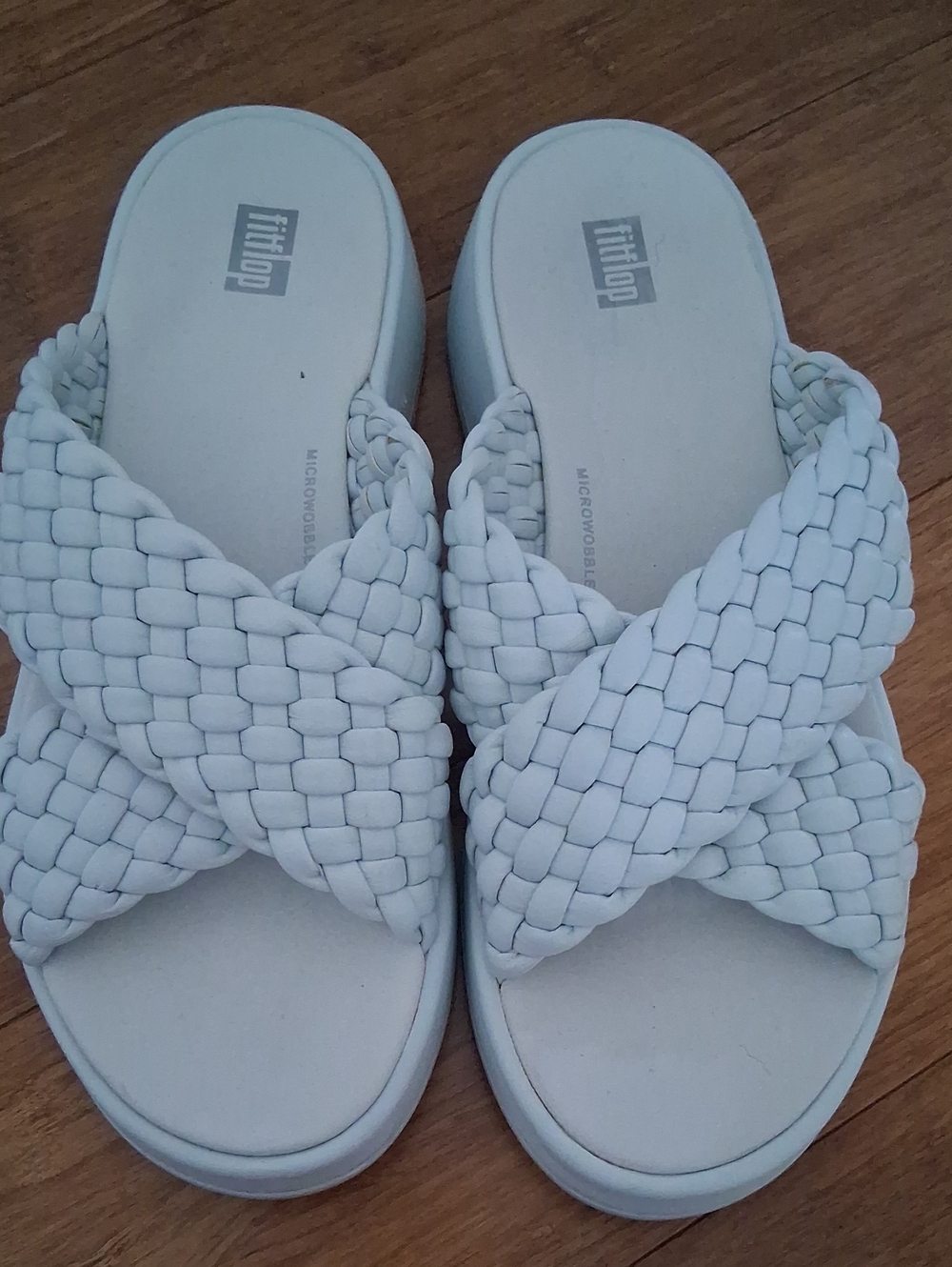 Fitflop White Braided Crossband Slide Sandals Size 39